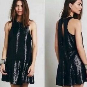 Free People Black Liquid Shine Mini Dress